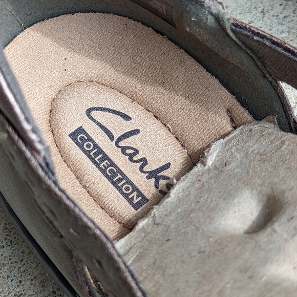 Clarks Ashland spin q slip on leather loafer low wedge metallic pewter 8 narrow - Picture 9 of 9